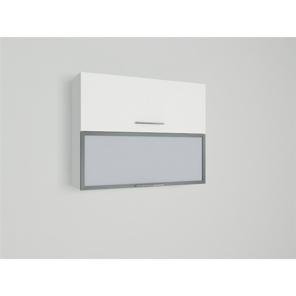 Horná skrinka EXPRES WFLG9002 š90 x v72cm s výklopnými dvierkami, 1x sklenená výplň, 1x DTD - biela vysoký lesk