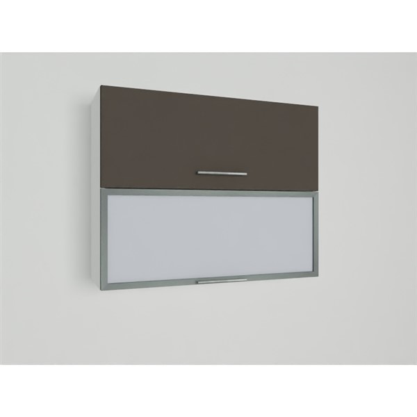 Horná skrinka EXPRES WFLG9002 š90 x v72cm s výklopnými dvierkami, 1x sklenená výplň, 1x DTD - antracit vysoký lesk